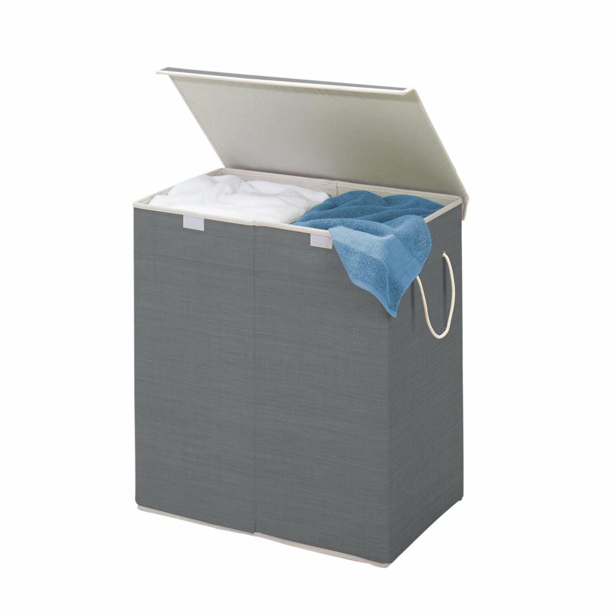 Gray Resin Large Dual Laundry Hamper With Lid Hampers & Sorters