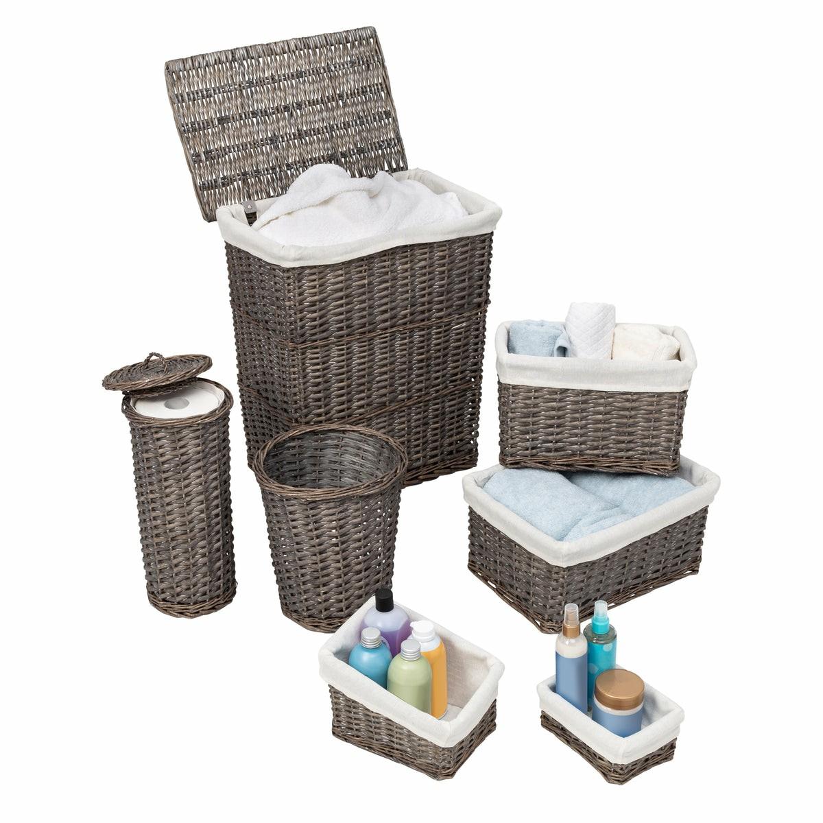 Gray Split Willow 7-Piece Woven Storage Basket Set Baskets, Boxes, & Totes