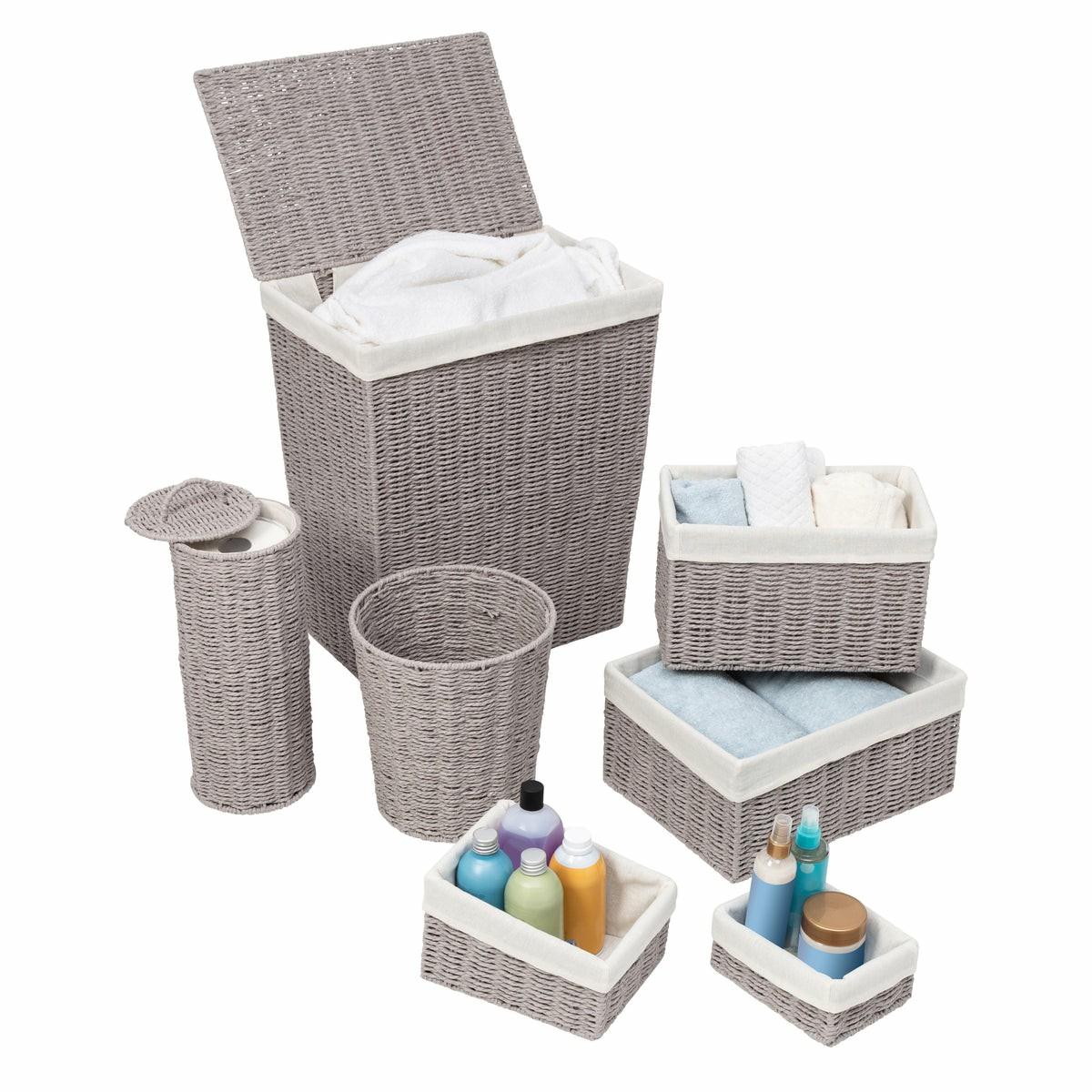 Gray Twisted Paper Rope 7-Piece Storage Basket Set Baskets, Boxes, & Totes