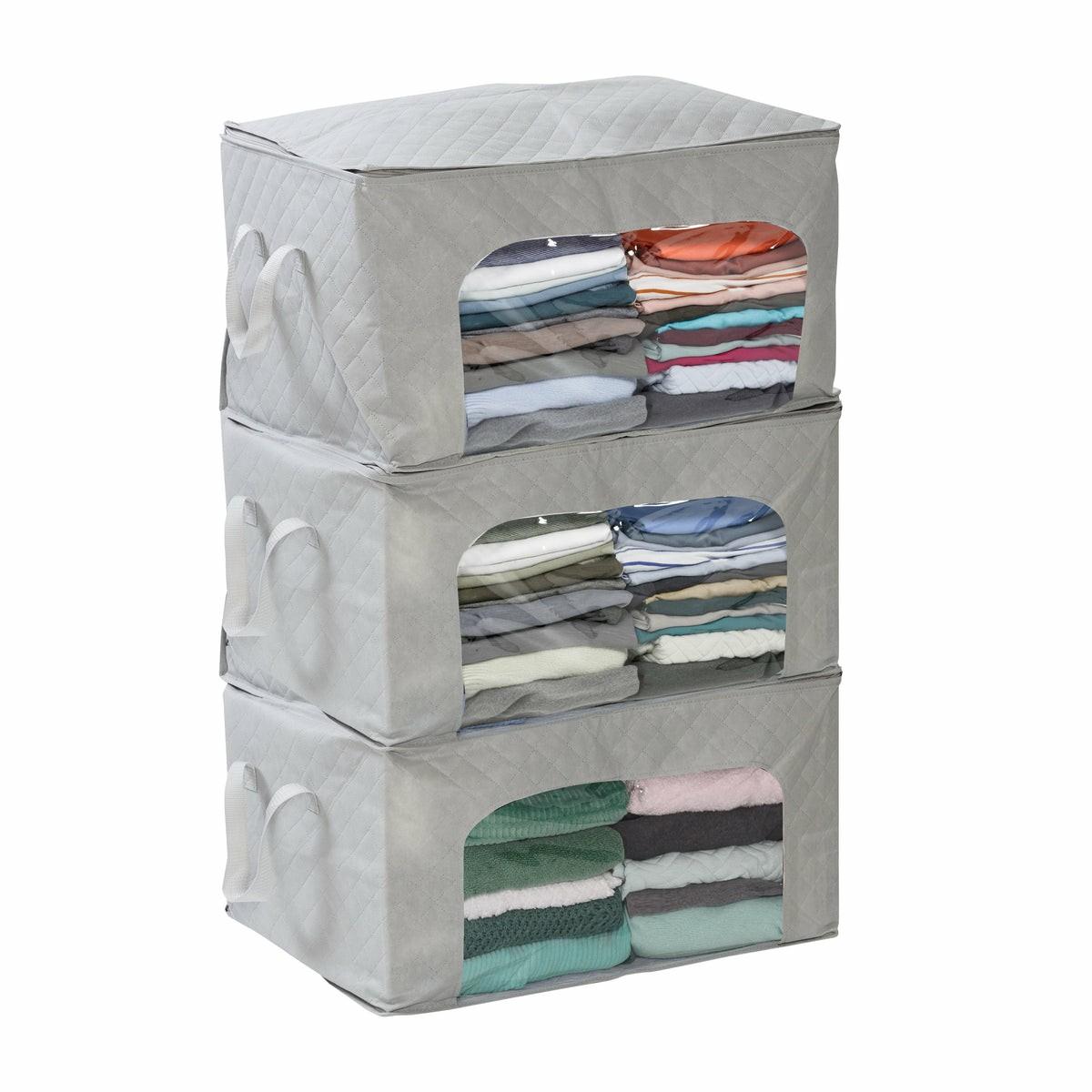 Gray/Clear Clothes Storage Bags With Clear-View Windows (Set Of 3) Closet