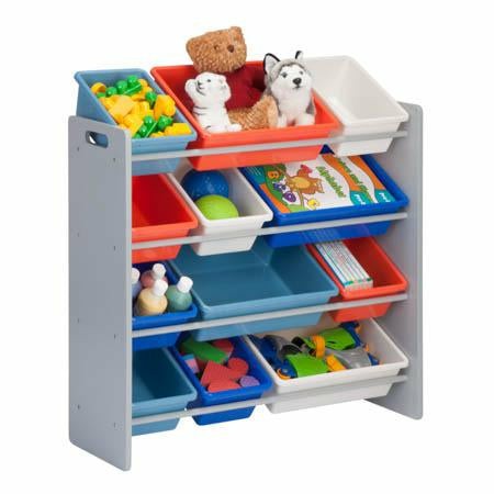 Gray/Multi 12-Bin Kids Toy Storage Organizer Home Décor