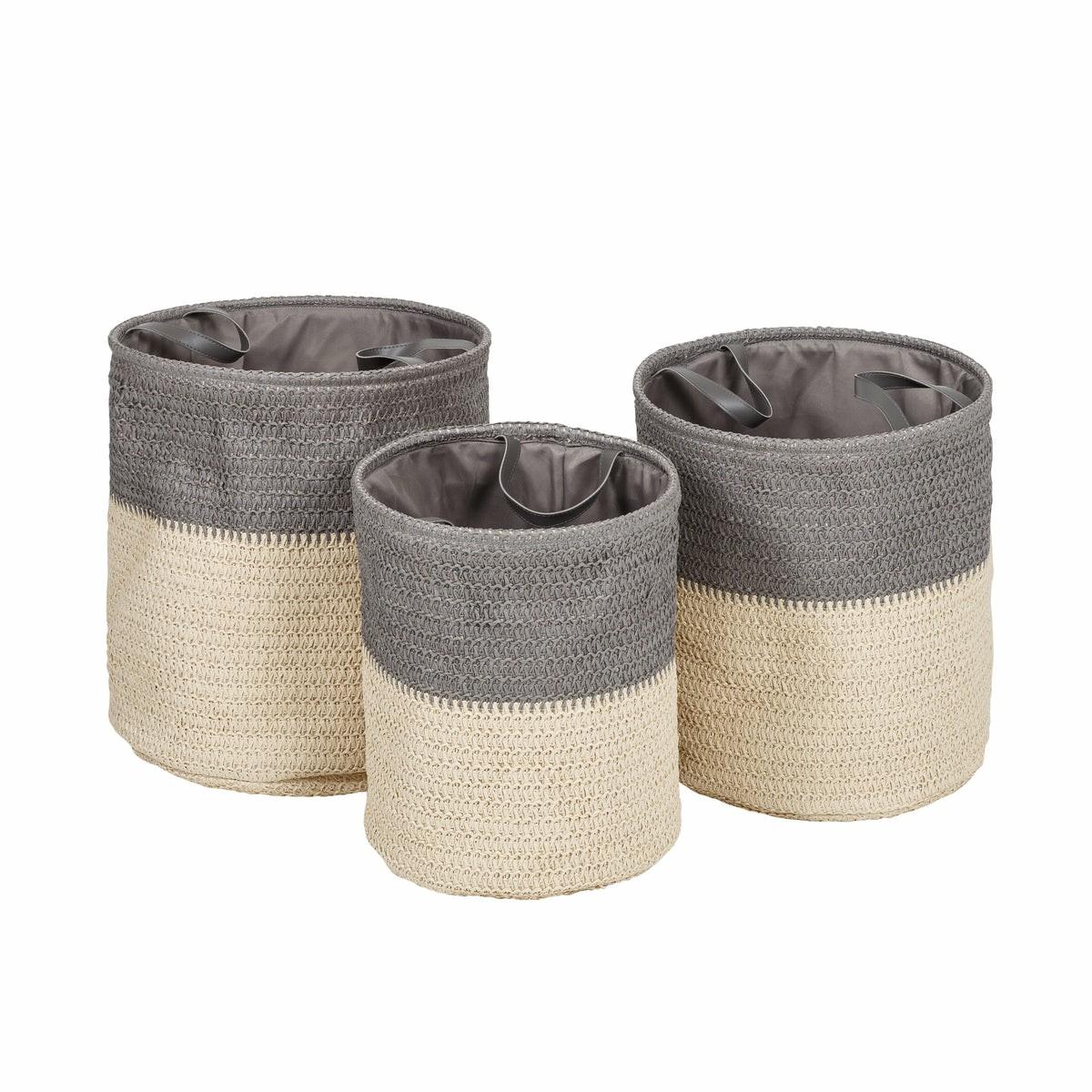 Gray/Natural Nesting Laundry Baskets With Handles (Set Of 3) Hampers & Sorters