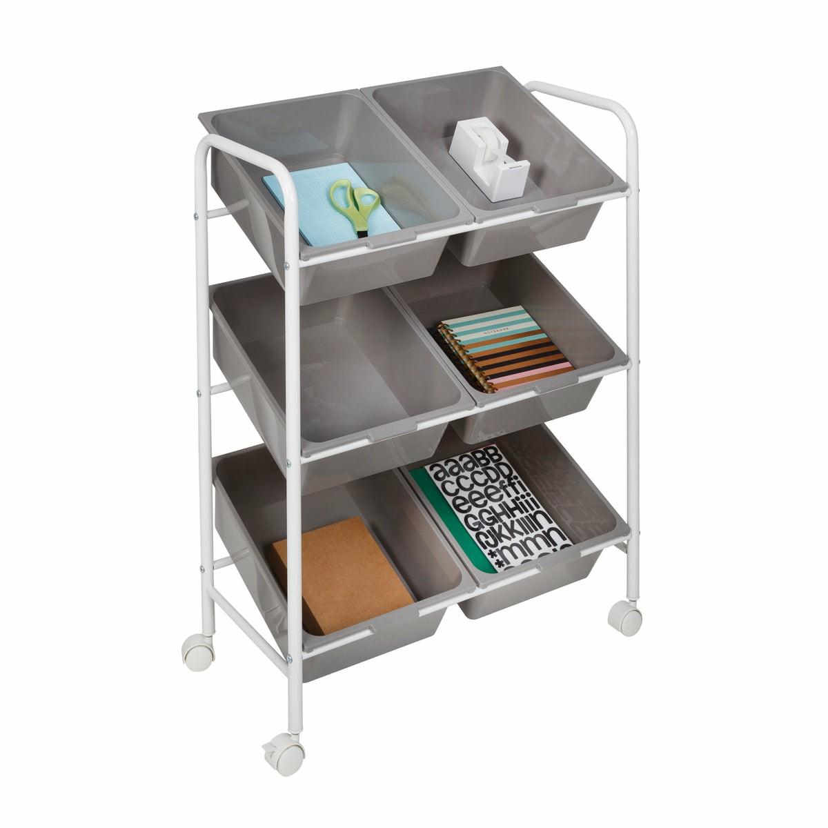 Gray/White 6-Bin Rolling Storage Or Craft Cart Carts