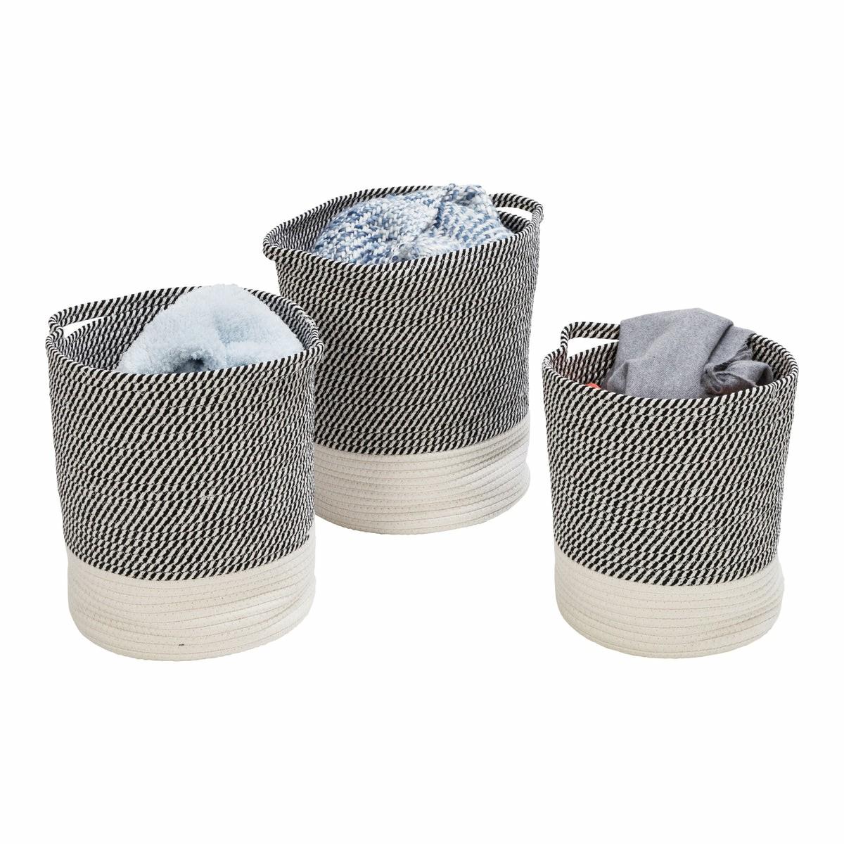 Gray/White Cotton Rope Nesting Baskets (Set Of 3) Baskets, Boxes, & Totes