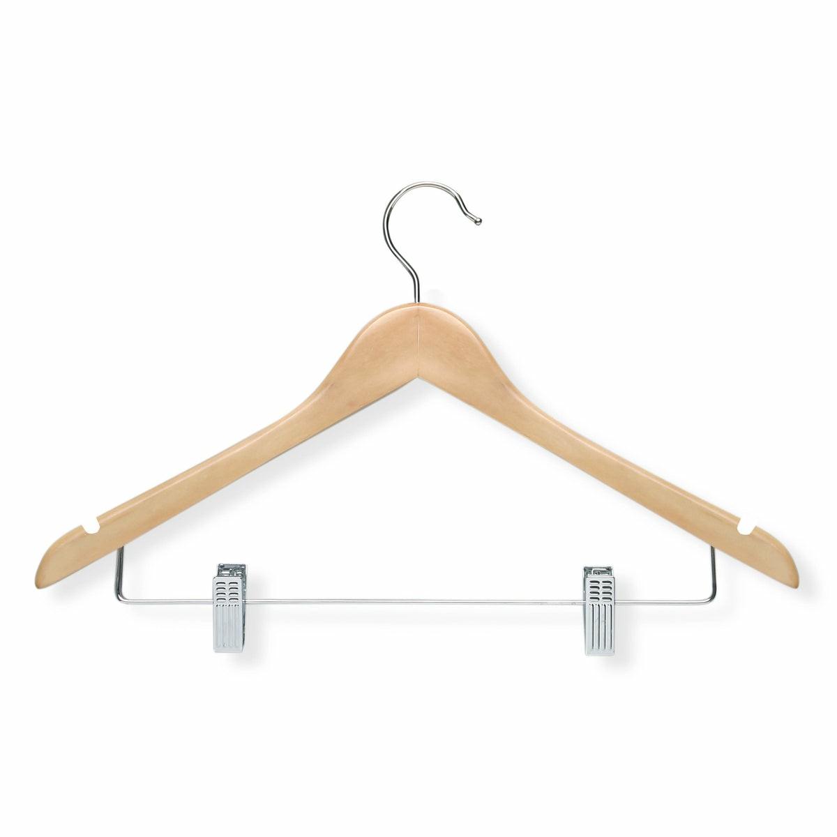 Maple Finish Wood Clip Suit Hangers (12-Pack) Hangers