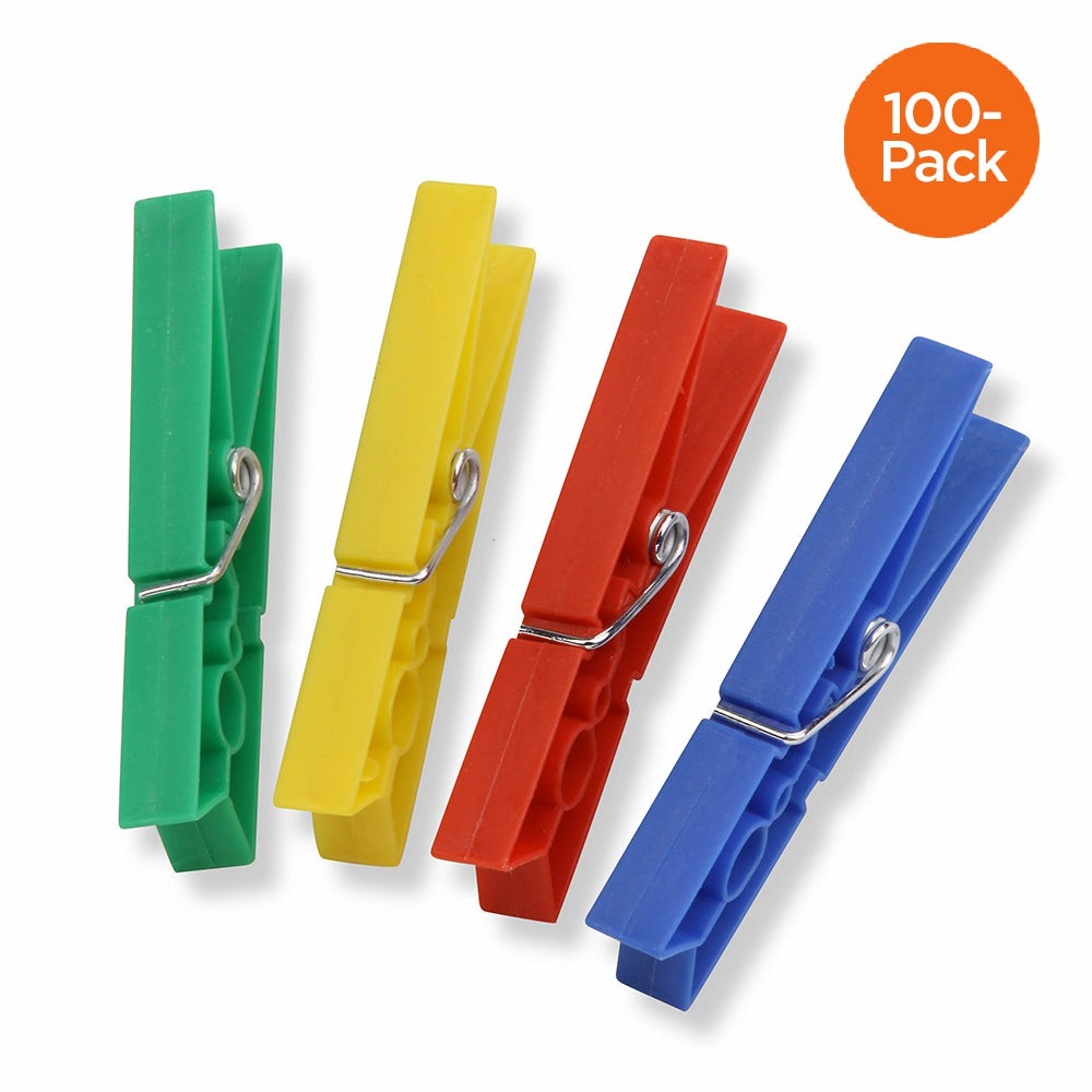 Multi-Color Plastic Clothespins (100-Pack) Clothesline Drying