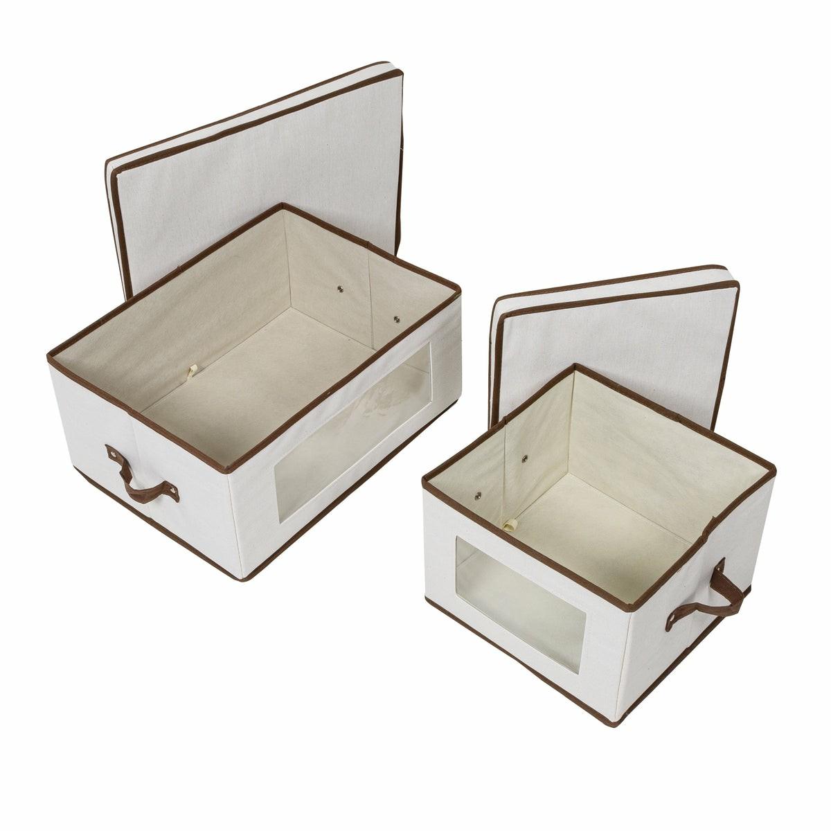 Natural 2-Pack Fabric Closet Storage Box With Lid, Clear-View Window & Removable Dividers Closet