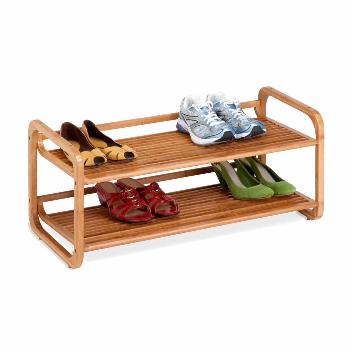 Natural 2-Tier Stackable Bamboo Shoe Rack Closet