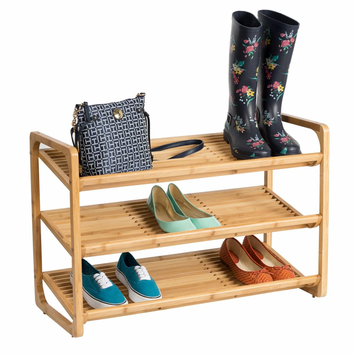 Natural Bamboo 3-Shelf Shoe Rack Closet