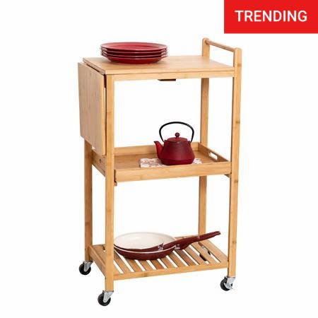 Natural Bamboo 38-Inch Kitchen Cart With Drop-Leaf Baker's Racks & Carts