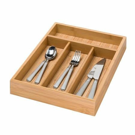 Natural Bamboo 4-Compartment Drawer Organizer Kitchen