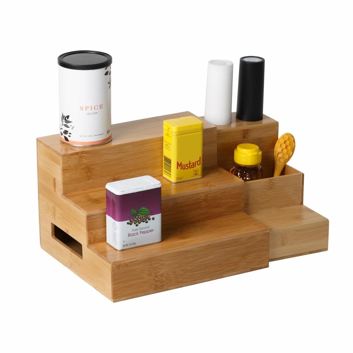 Natural Bamboo Expandable 3-Tier Spice Rack Kitchen