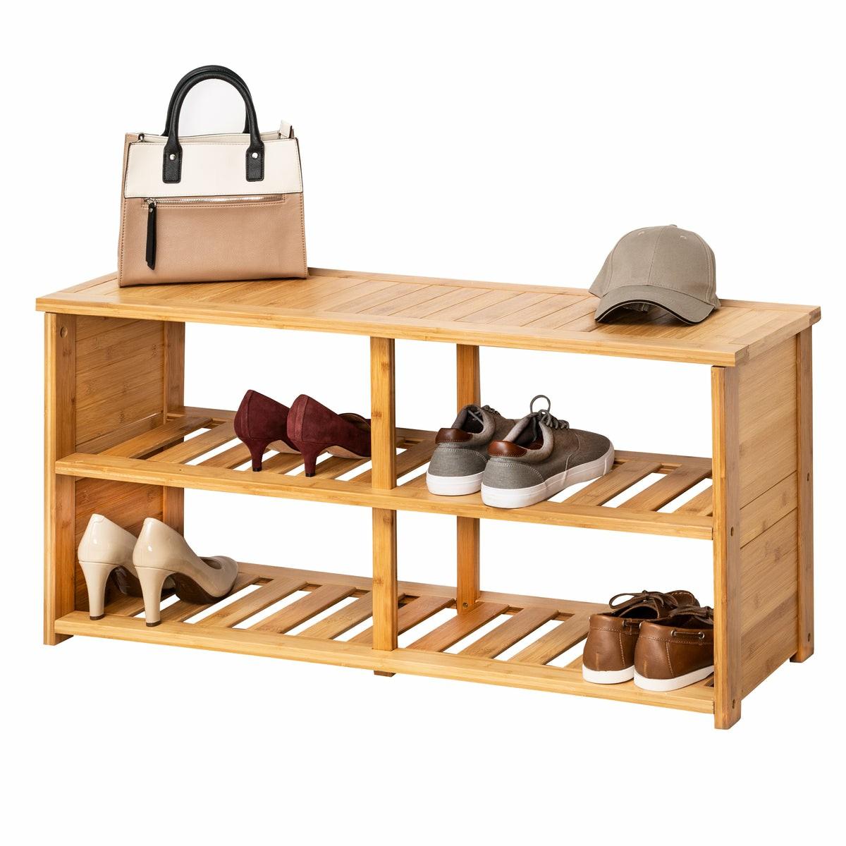 Natural Bamboo Shoe Storage Bench Home Décor