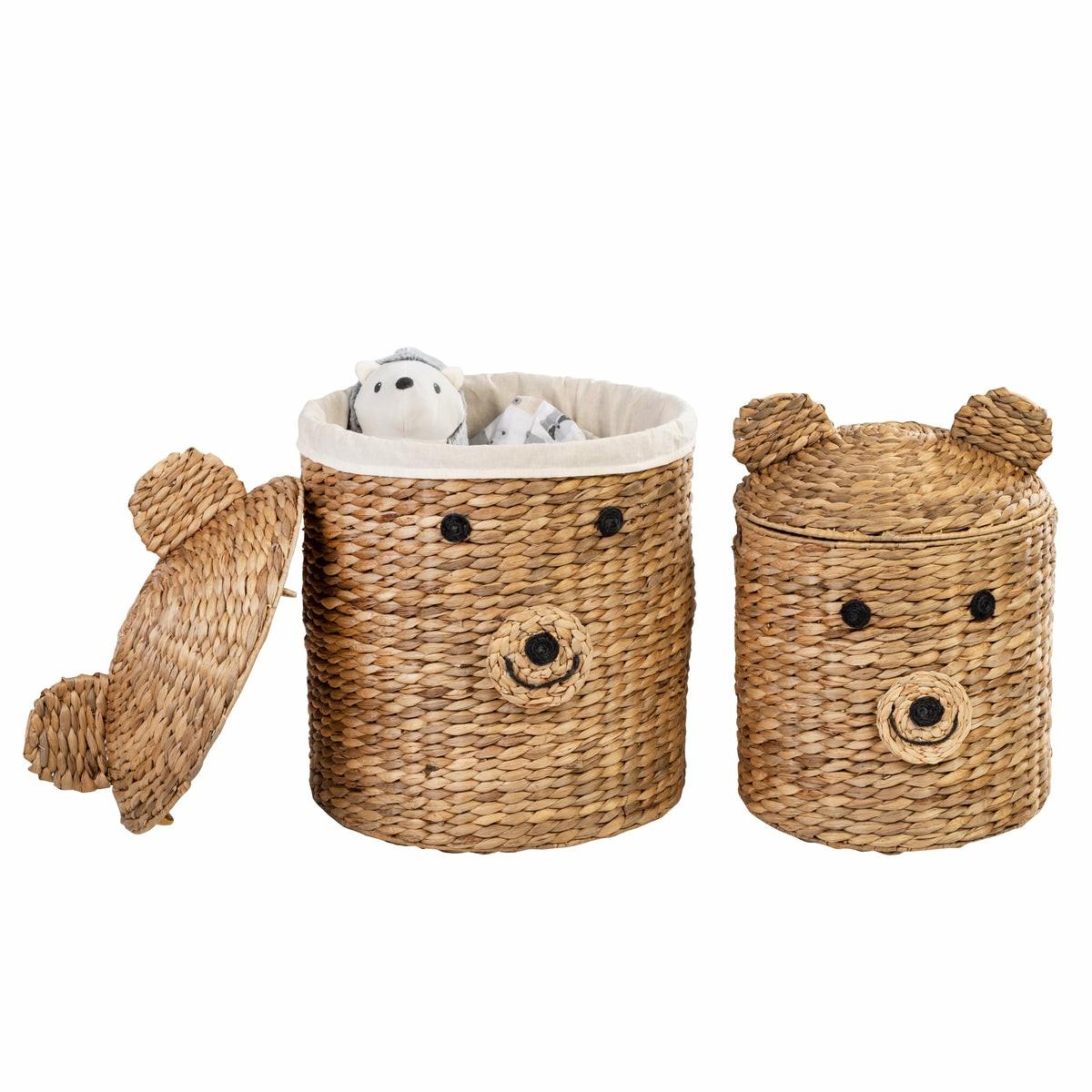 Natural Water Hyacinth Bear Shaped Baskets (Set Of 2) Baskets, Boxes, & Totes