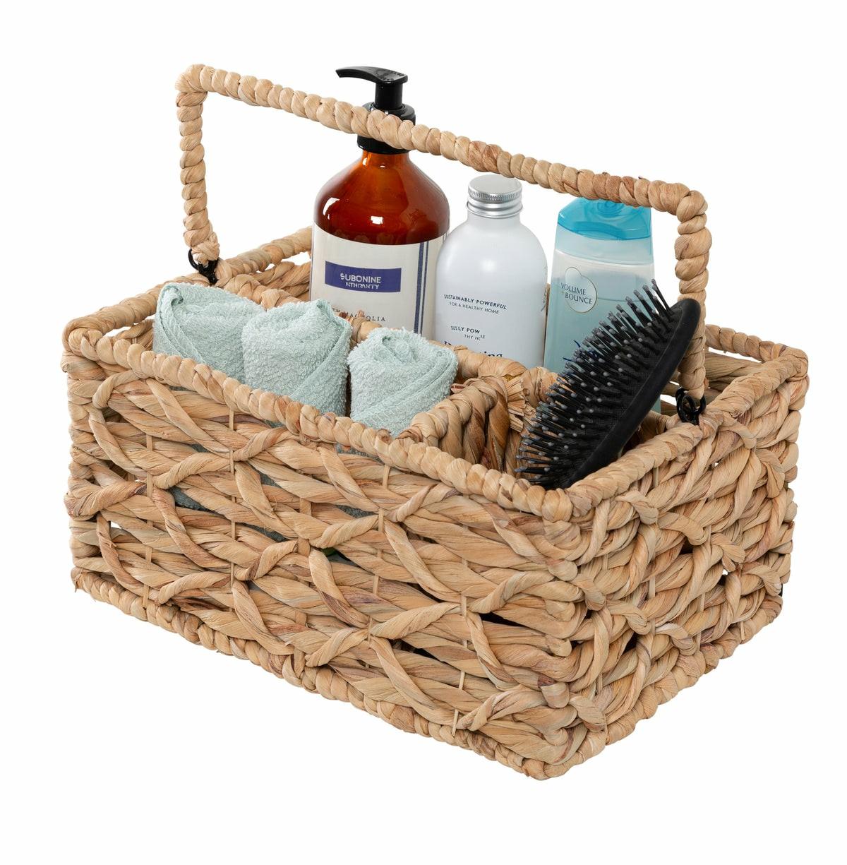 Natural Wicker Multi-Use 3-Compartment Basket Caddy With Handle Baskets, Boxes, & Totes