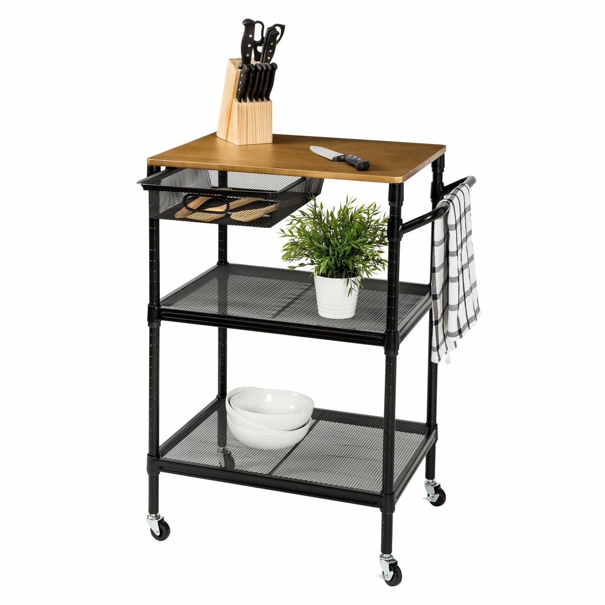 Natural/Black 36-Inch Kitchen Cart With Drawer And Handle Baker's Racks & Carts