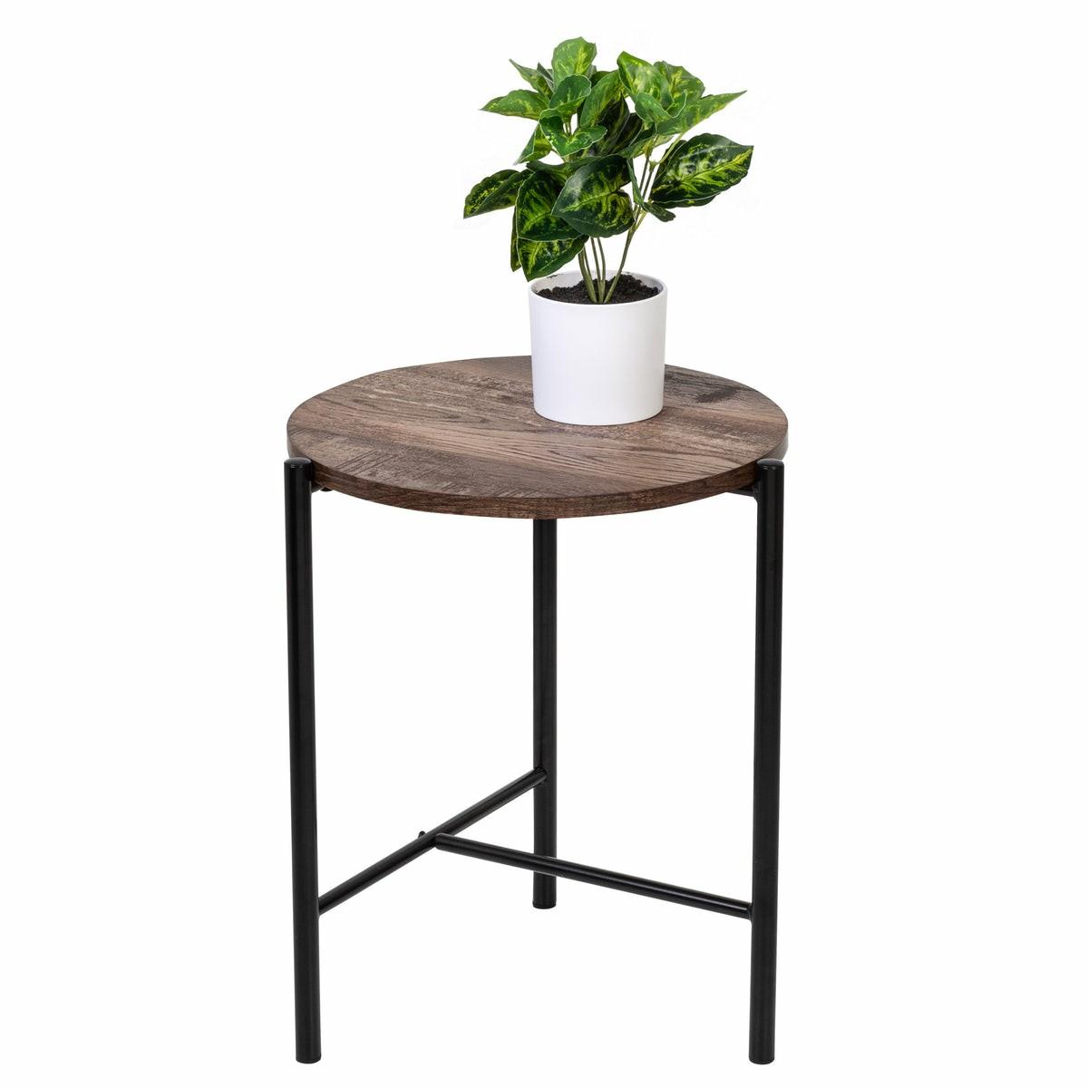 Natural/Black Round Side Table With T-Pattern Base Accent Furniture