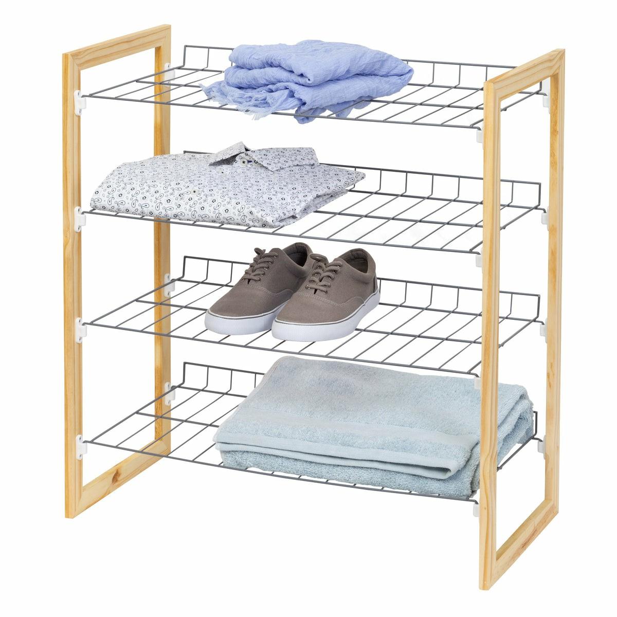 Natural/Chrome 4-Tier Storage Shelf Closet