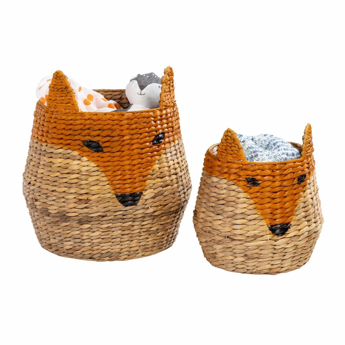 Natural/Orange Fox Shaped Storage Baskets (Set Of 2) Baskets, Boxes, & Totes