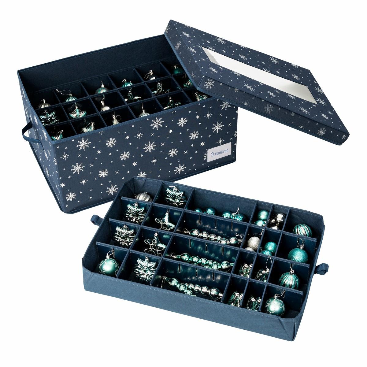 Navy Blue Deluxe 72-Ornament Storage Box Holiday Décor Storage