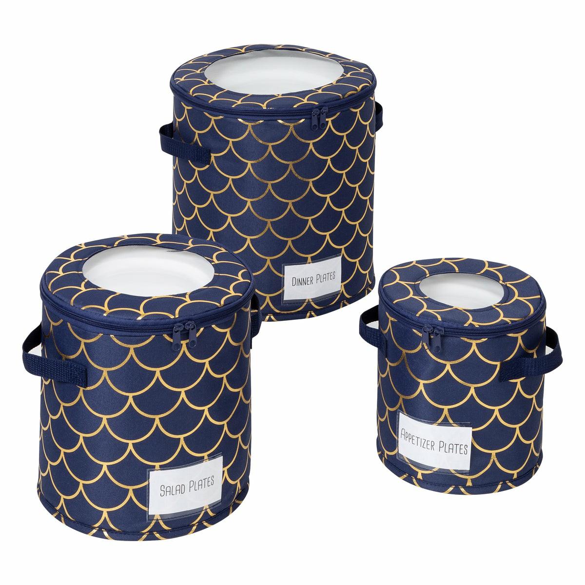 Navy/Gold Round Dinnerware Storage Cases (Set Of 3) Kitchen