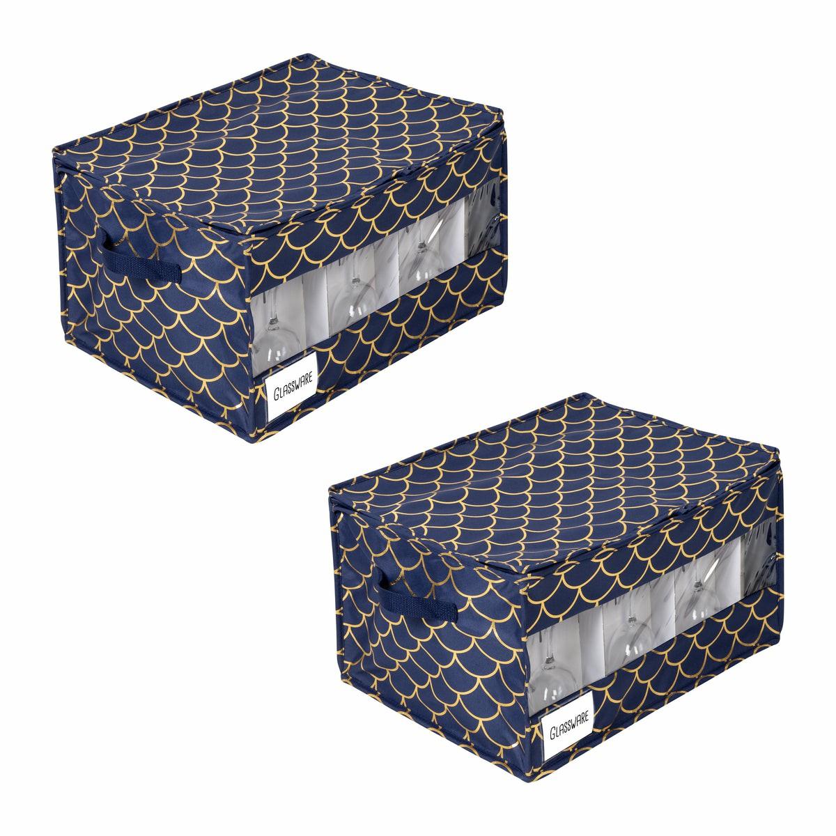 Navy/Gold Stemware Storage Boxes (2-Pack) Kitchen