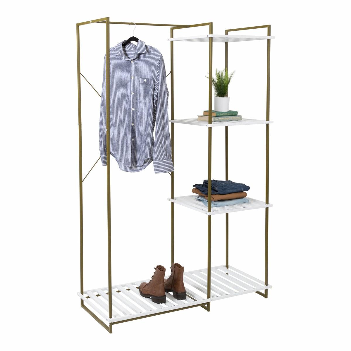 Olive/White Metal Freestanding Open Closet With 4 Shelves Closet