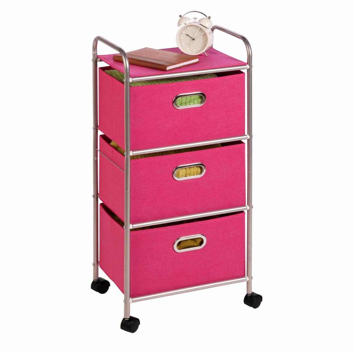 Pink 3-Drawer Rolling Fabric Cart Carts