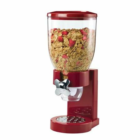 Red 17.5-Oz Cereal Dispenser With Portion Control Food Dispensers