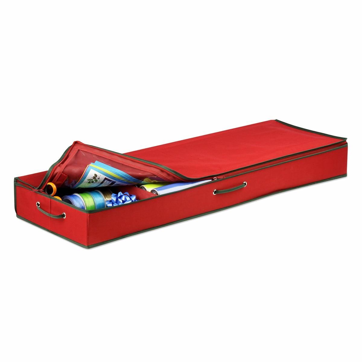 Red Gift Wrap Organizer With Compartments And Pockets Holiday Décor Storage