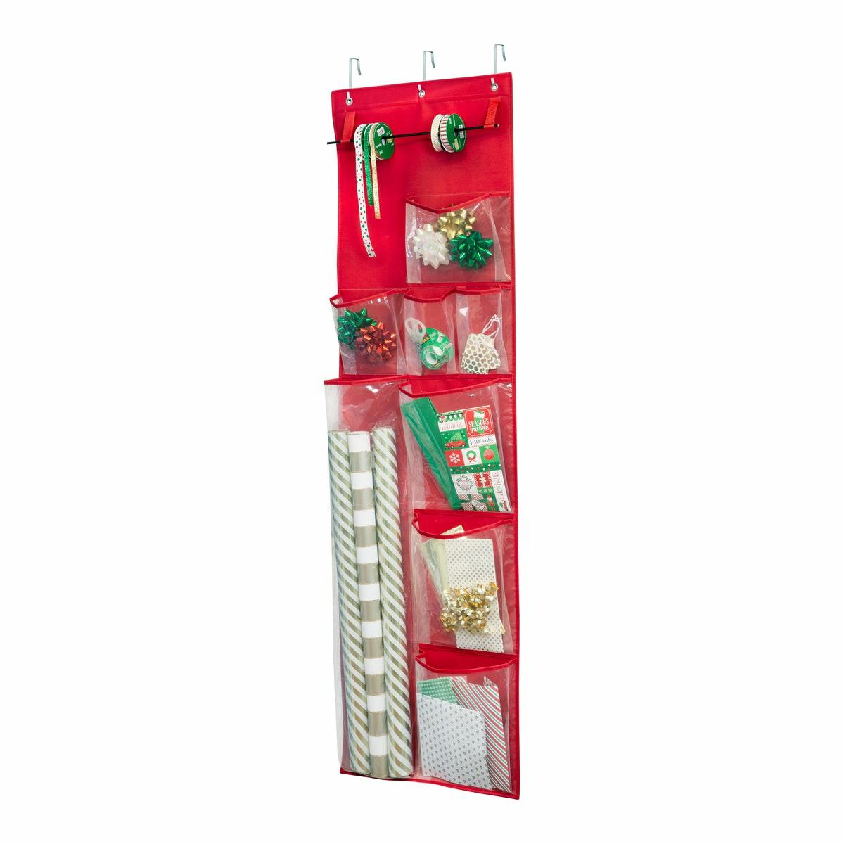 Red Over-The-Door Holiday Gift Wrap Organizer Holiday Décor Storage