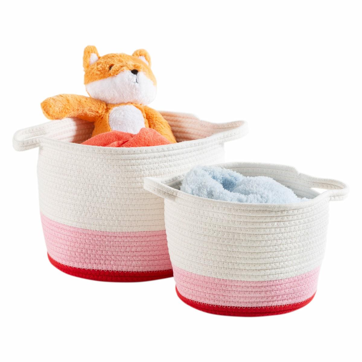 Red/White Ombré Cotton Rope Nesting Basket (Set Of 2) Baskets, Boxes, & Totes