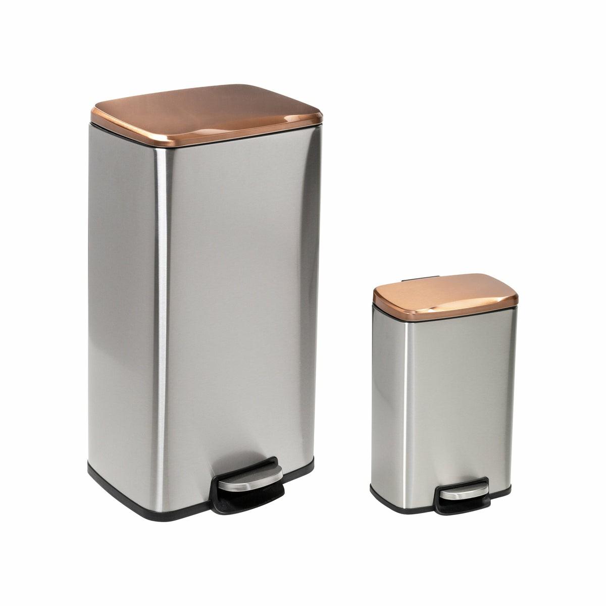 Rose Gold 30L And 5L Stainless Steel Step Trash Cans (Set Of 2) Storage & Cleaning