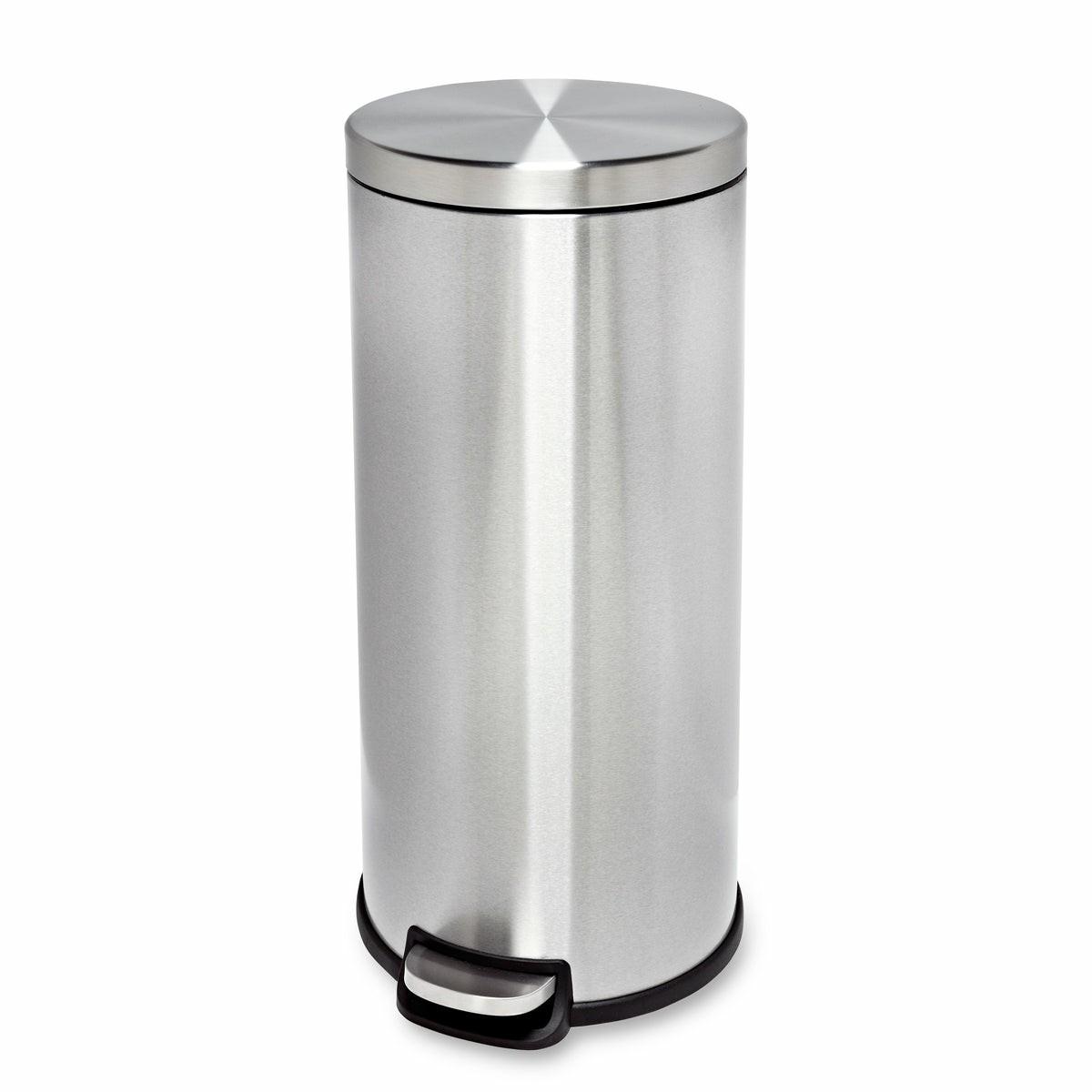 Silver 30L Round Stainless Steel Step Trash Can Storage & Cleaning