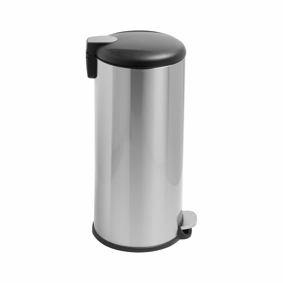 Silver 30L Stainless Steel Round Soft-Close Step Trash Can Storage & Cleaning