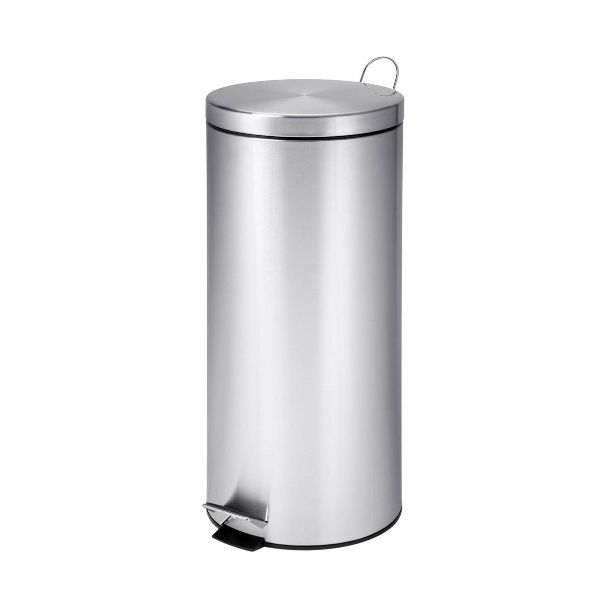 Silver 30L Stainless Steel Round Step Trash Can Storage & Cleaning