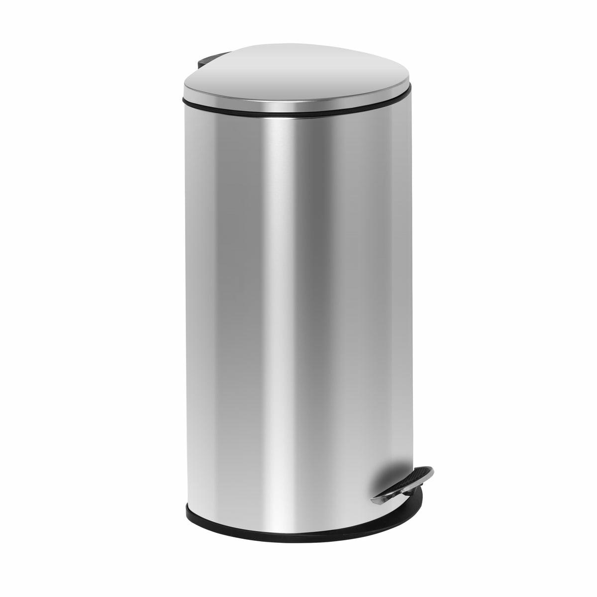 Silver 30L Stainless Steel Semi-Round Step Trash Can With Lid Storage & Cleaning