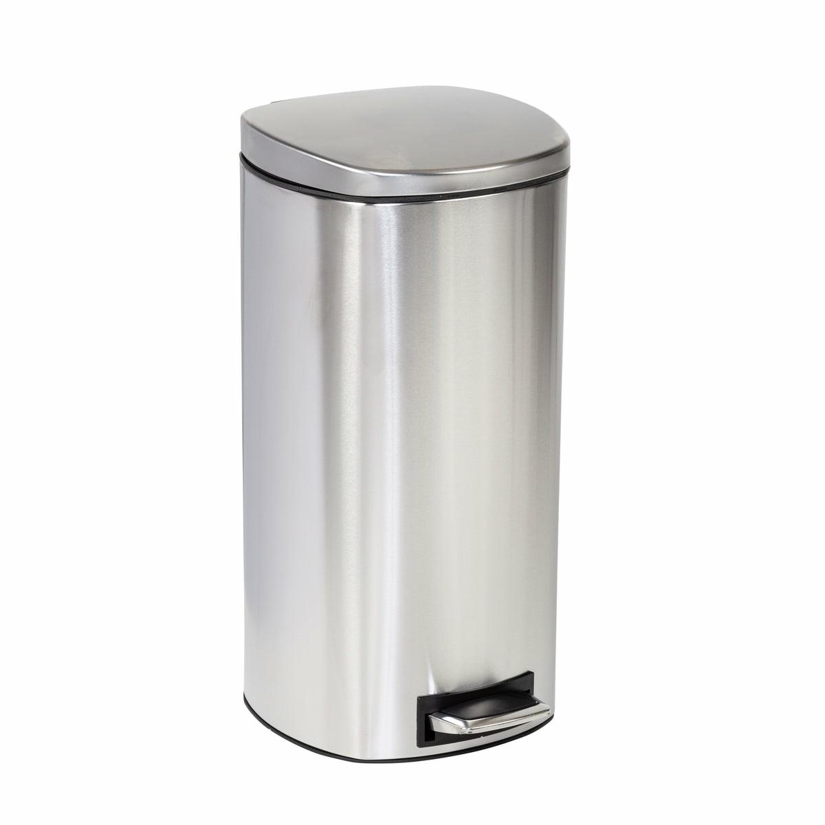 Silver 30L Stainless Steel Soft-Close Step Trash Can With Lid Storage & Cleaning