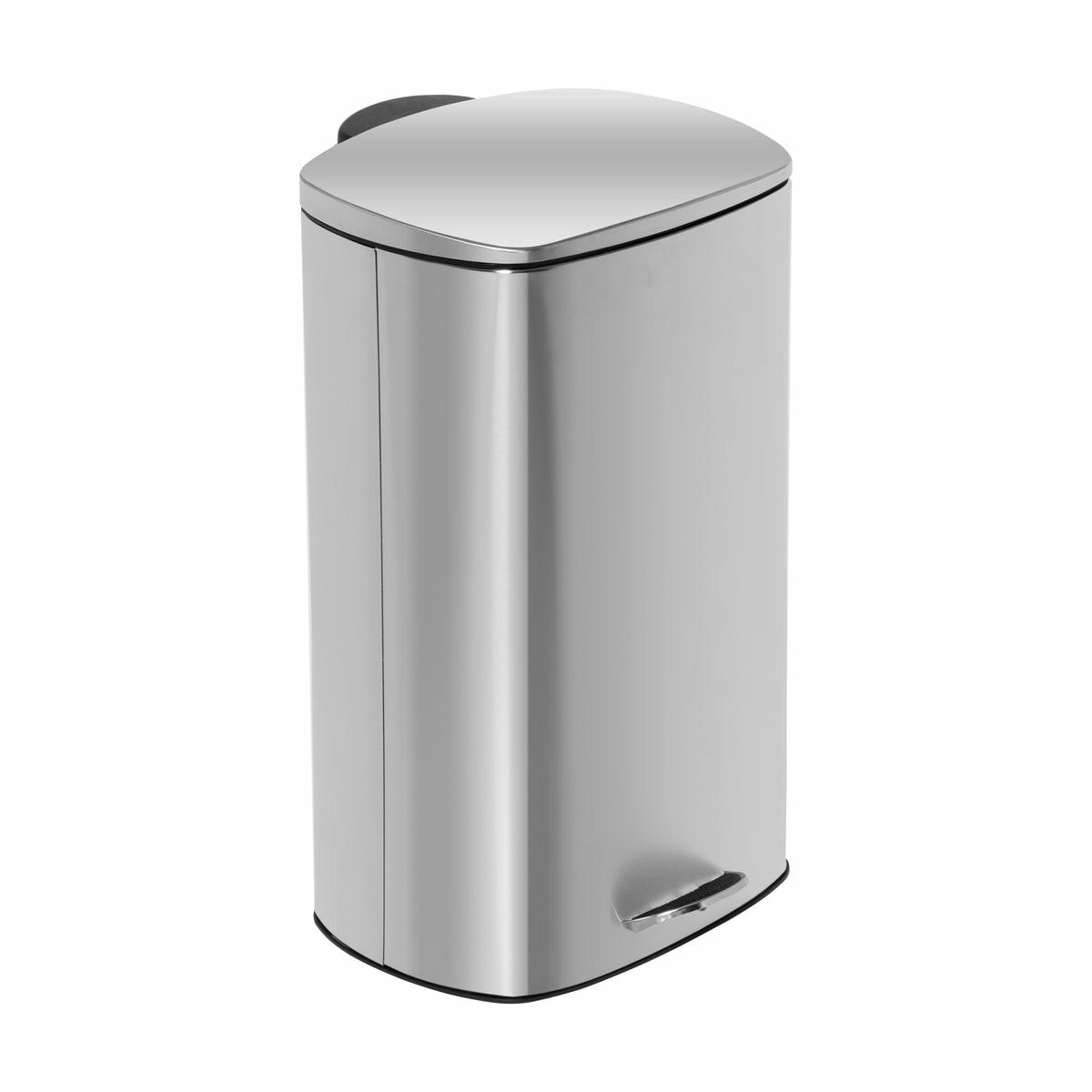 Silver 40L Stainless Steel Rectangular Step Trash Can With Lid Storage & Cleaning