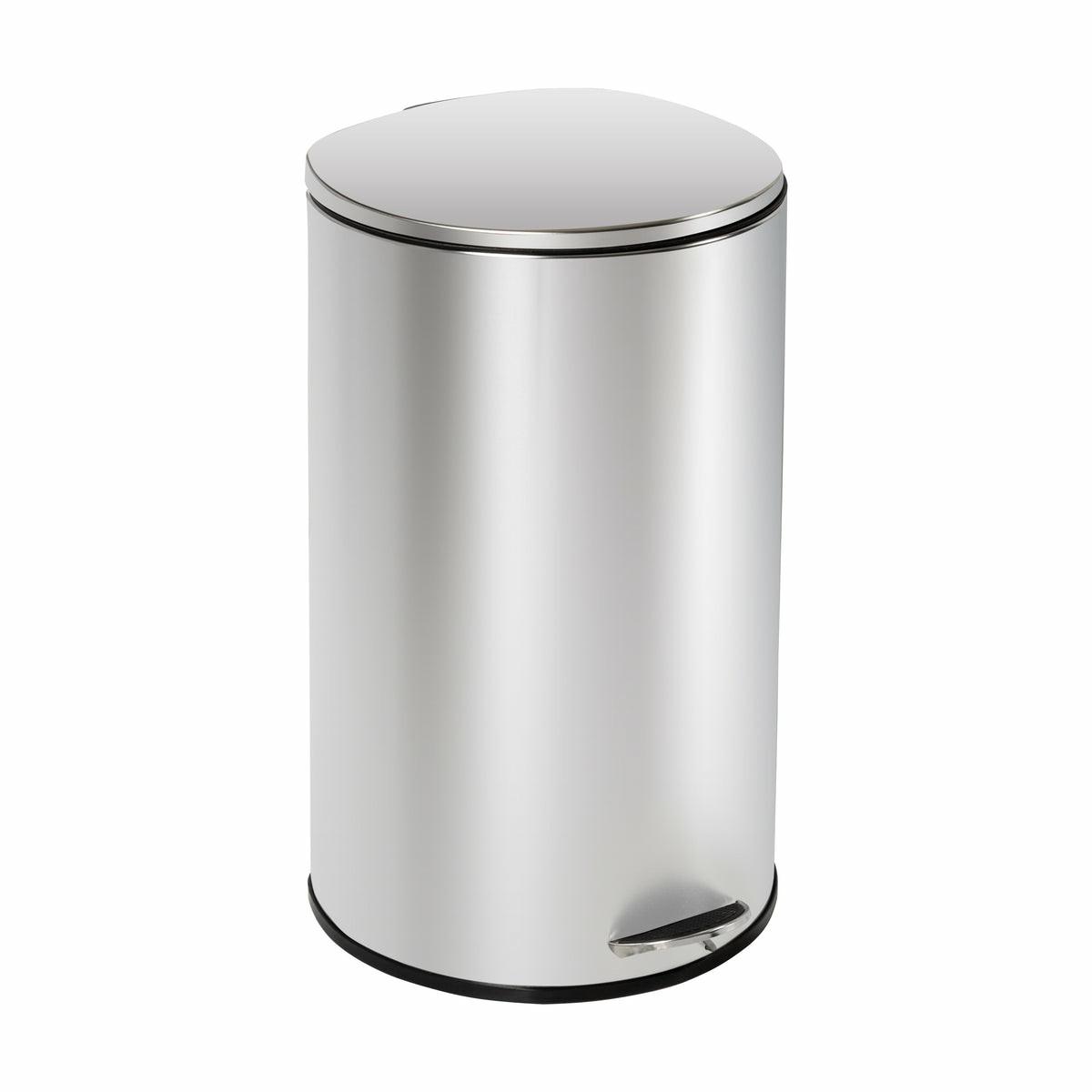 Silver 40L Stainless Steel Semi-Round Step Trash Can With Lid Storage & Cleaning