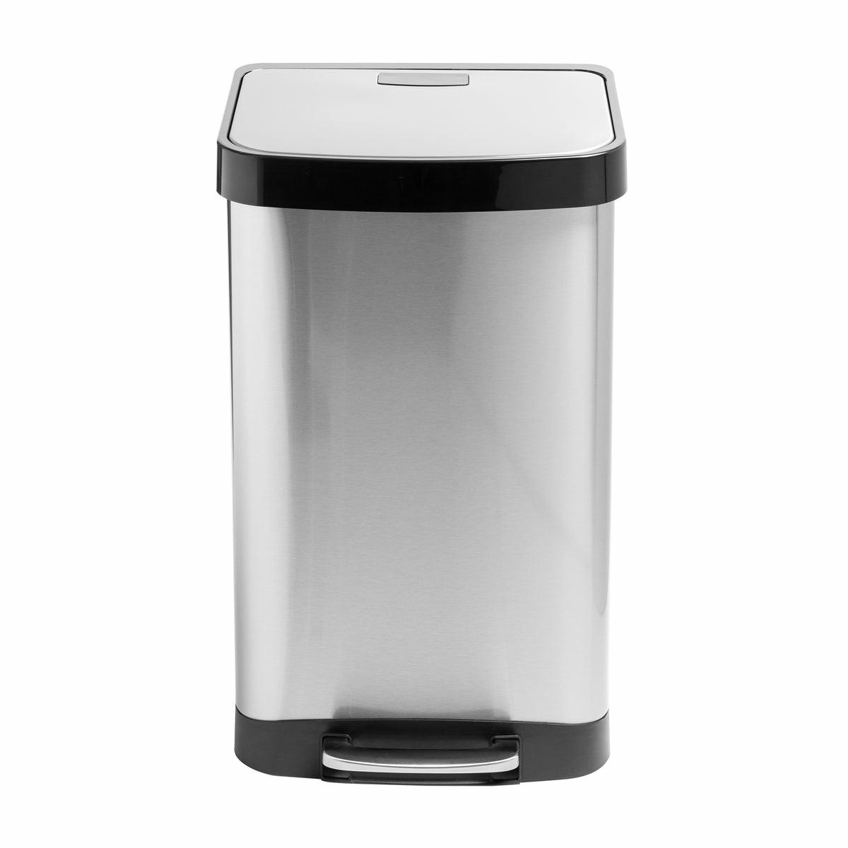 Silver 50L Stainless Steel Large Soft-Close Step Trash Can Storage & Cleaning