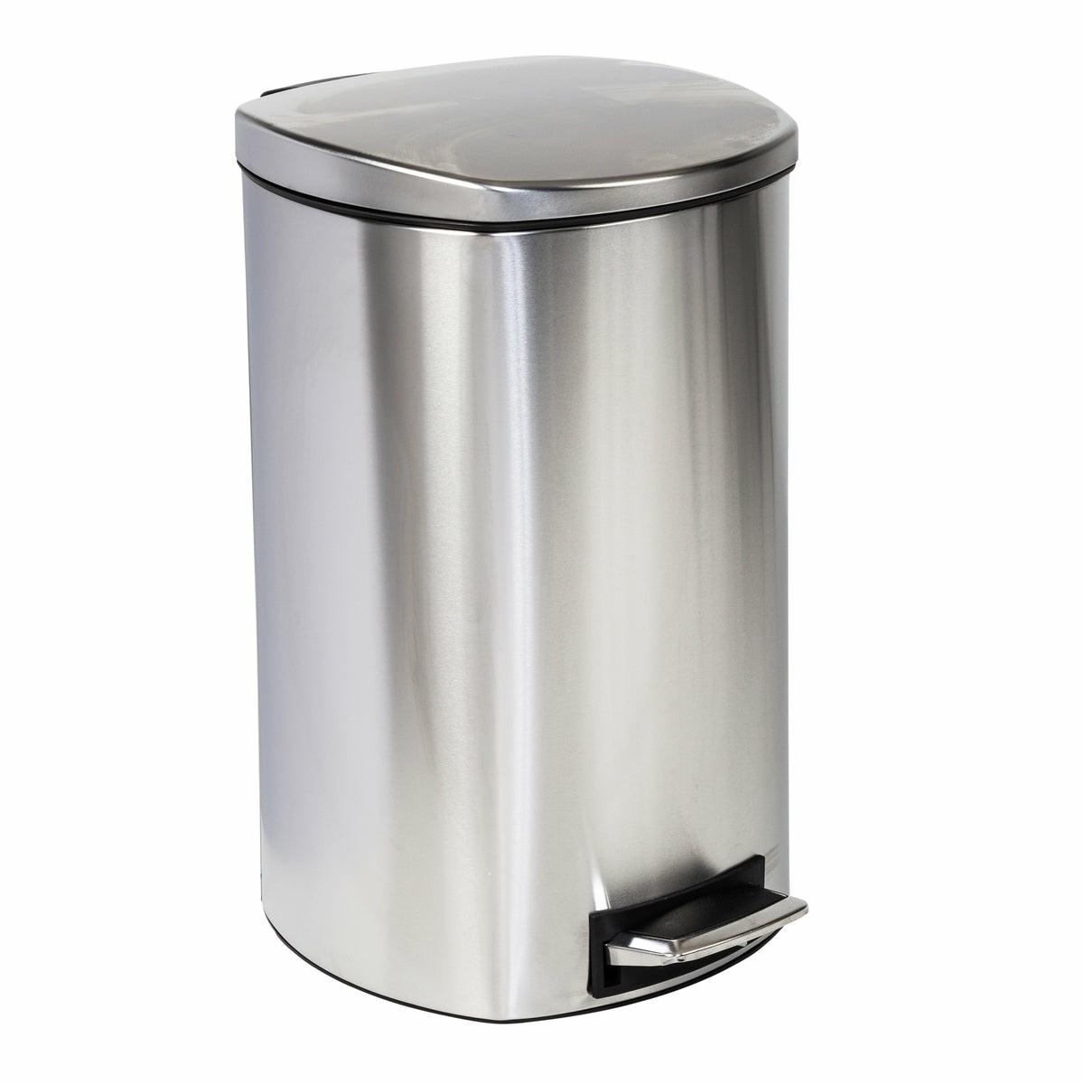 Silver 50L Stainless Steel Soft-Close Step Trash Can With Lid Storage & Cleaning