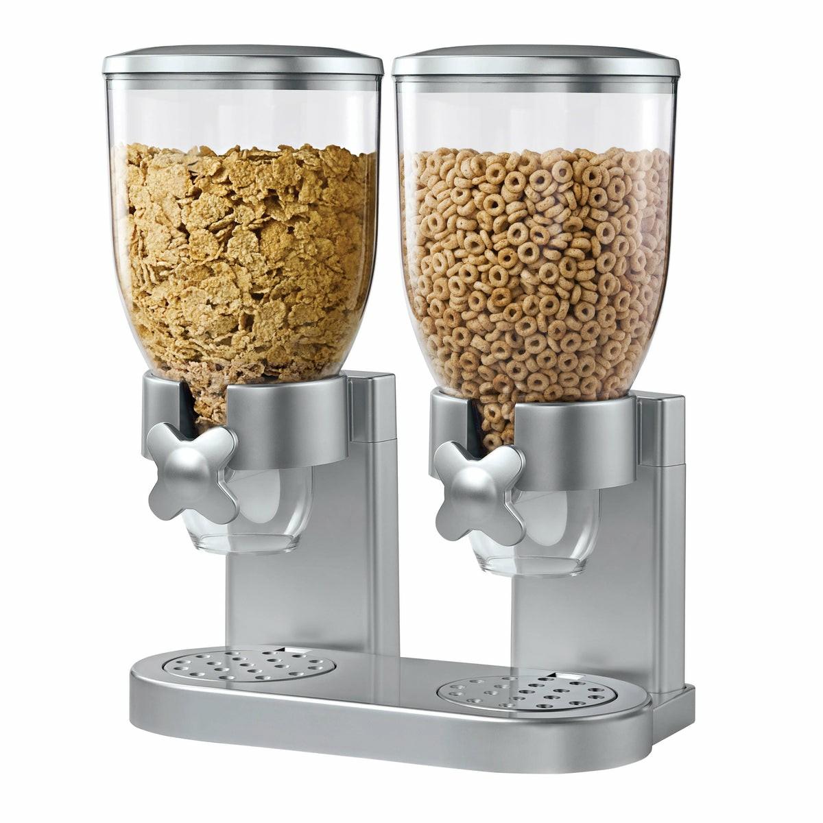 Silver Double Cereal Dispenser With Portion Control Food Dispensers