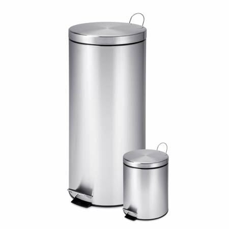 Silver Stainless Steel 30L And 3L Step Trash Cans (Set Of 2) Storage & Cleaning