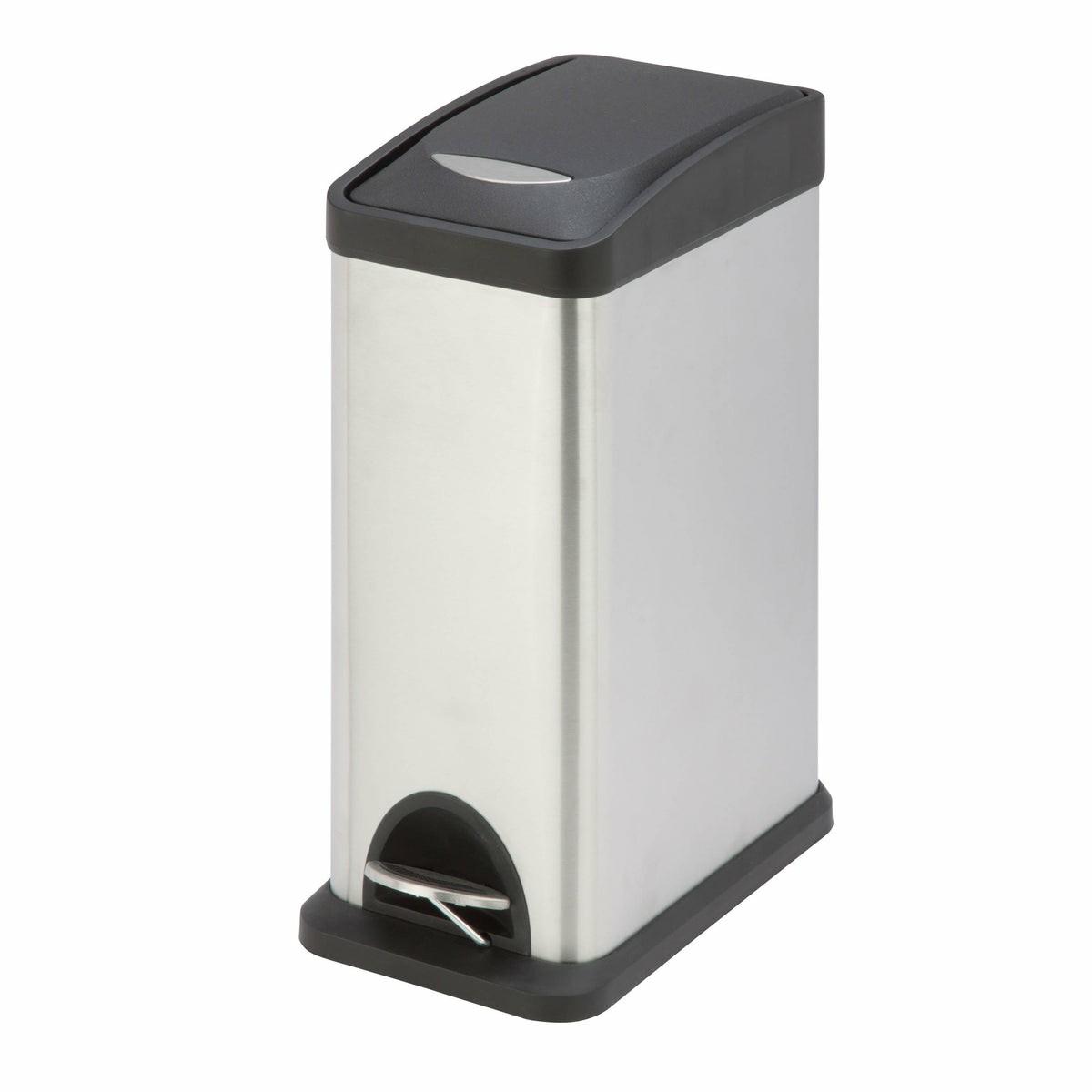 Silver/Black 8L Stainless Steel Rectangular Step Trash Can Storage & Cleaning