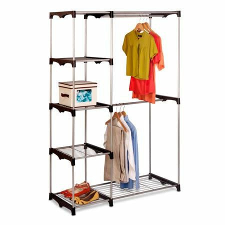 Silver/Black Freestanding Closet With Double Bar And Shelves Closet