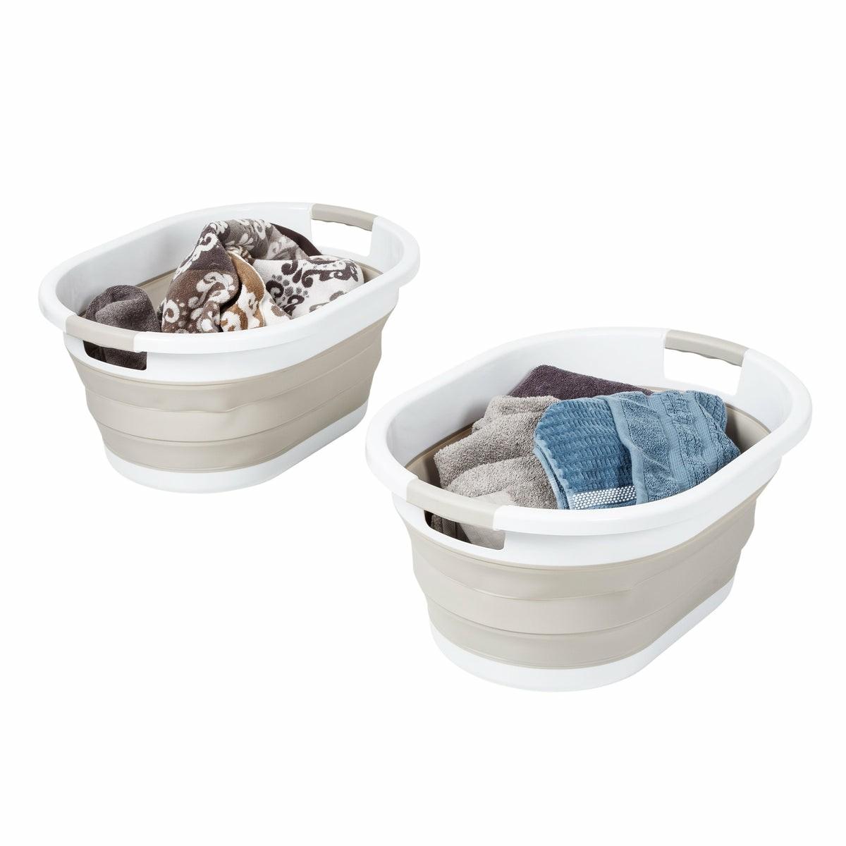 Warm Gray/White Collapsible Rubber Laundry Baskets (Set Of 2) Hampers & Sorters