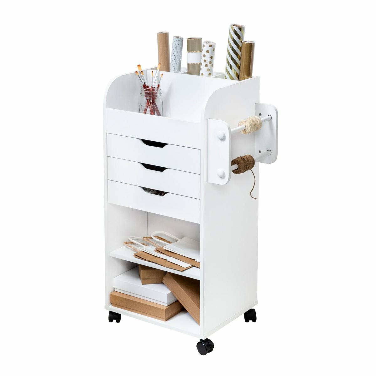 White 3-Drawer Gift Wrap Or Craft Storage Cart Carts