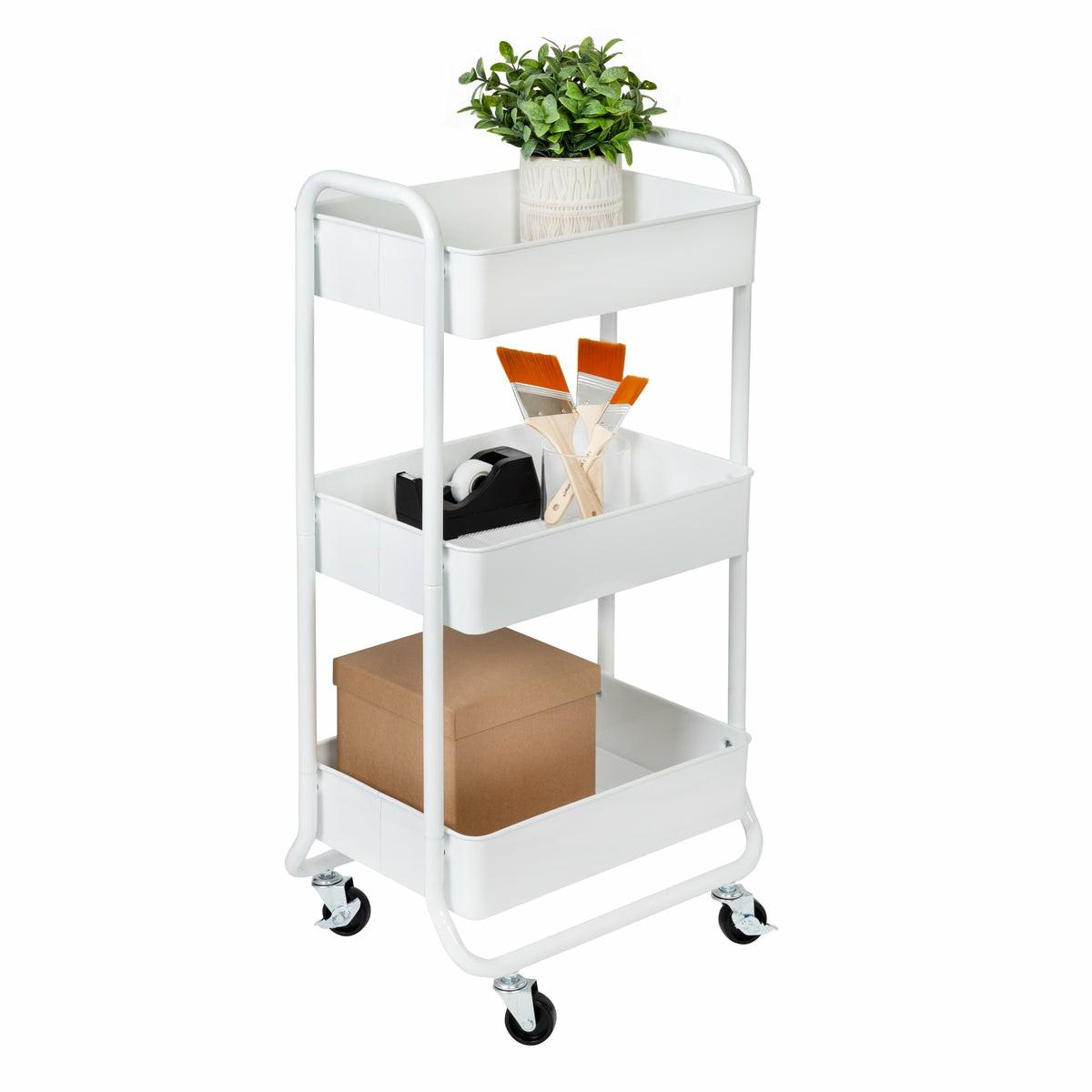 White 3-Tier Metal Rolling Cart Carts