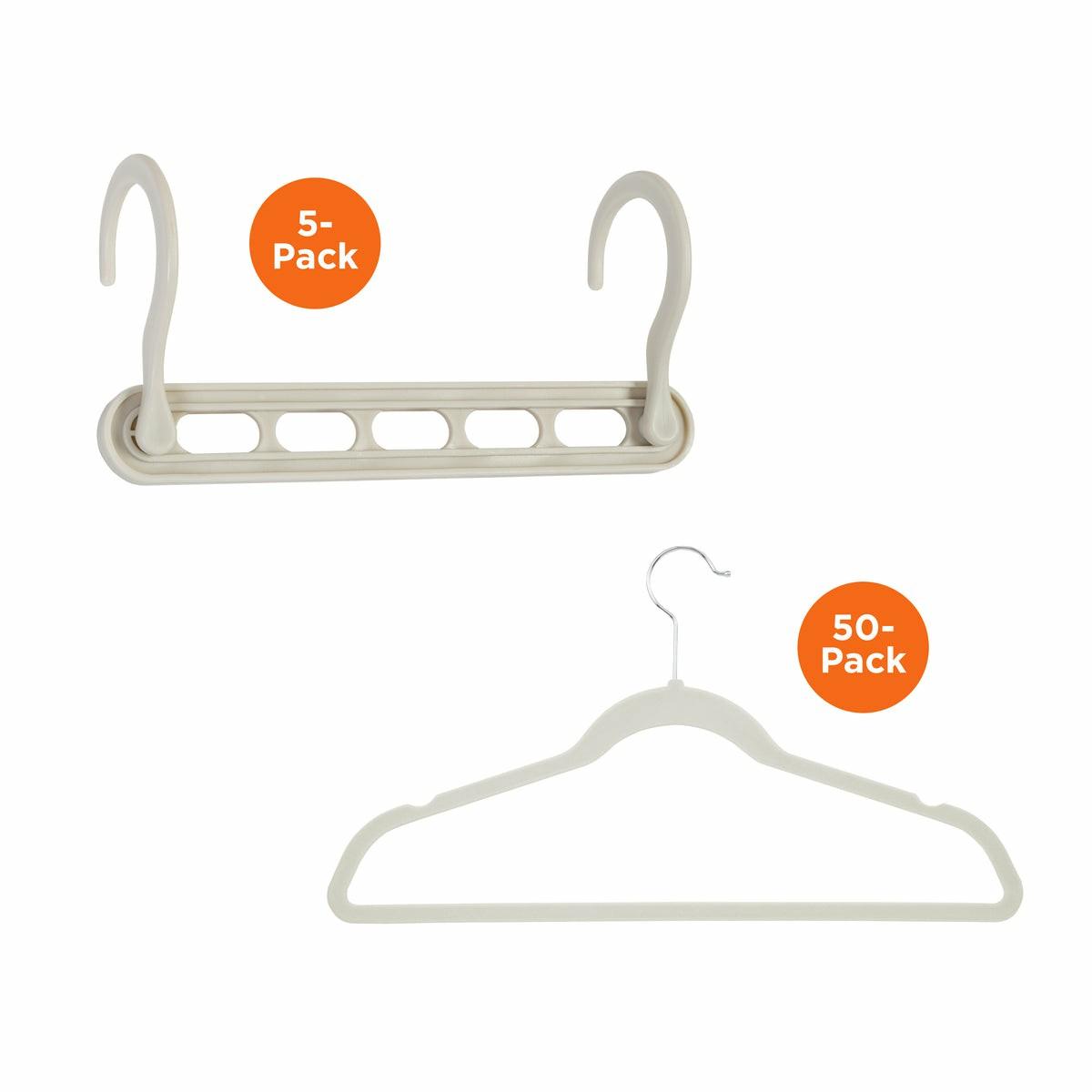 White 5 Collapsible Hangers And 50 Velvet Hangers (55-Piece Set) Hangers